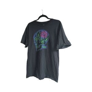 VANS Black T-Shirt Neon Skull Rose Graphic Front Skater Style Sz Large